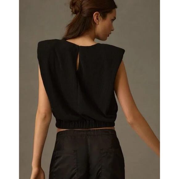 Anthropologie Maeve Endless Rose Textured Muscle Tee Black Size L - Picture 2 of 8